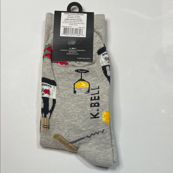 K. Bell Women's Fun Gray Wine and Cheese Socks - Picture 2 of 5